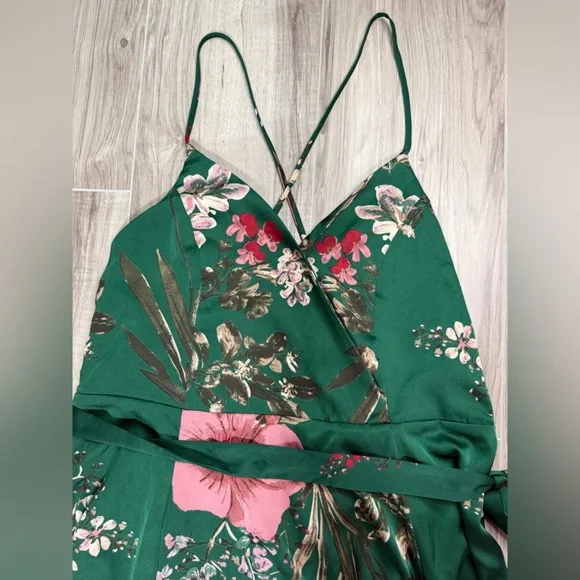 Lulu's Still the One Emerald Green Floral Print Satin Maxi Dress - Picture 6 of 16